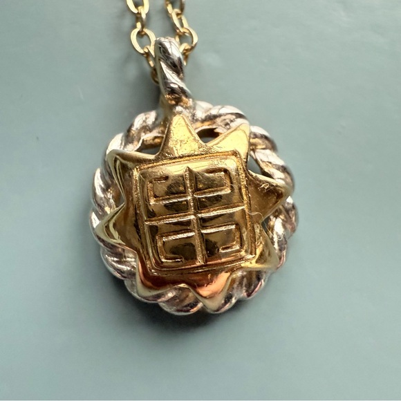 Givenchy Gold and Silver Two-Toned Sun Necklace With Givenchy Logo, RARE! - Picture 5 of 10